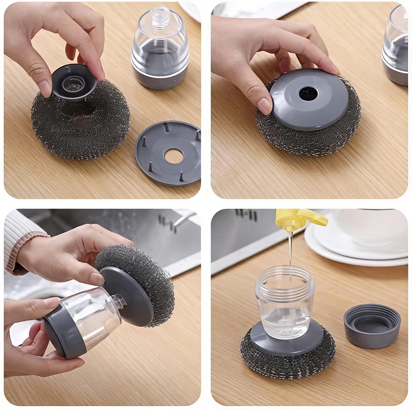 Soap Dispensing Dish Brush, Pressing Cleaning Brush with Built-in Liquid Storage, Dishwashing Lid Pot Brush for Tank Kitchen