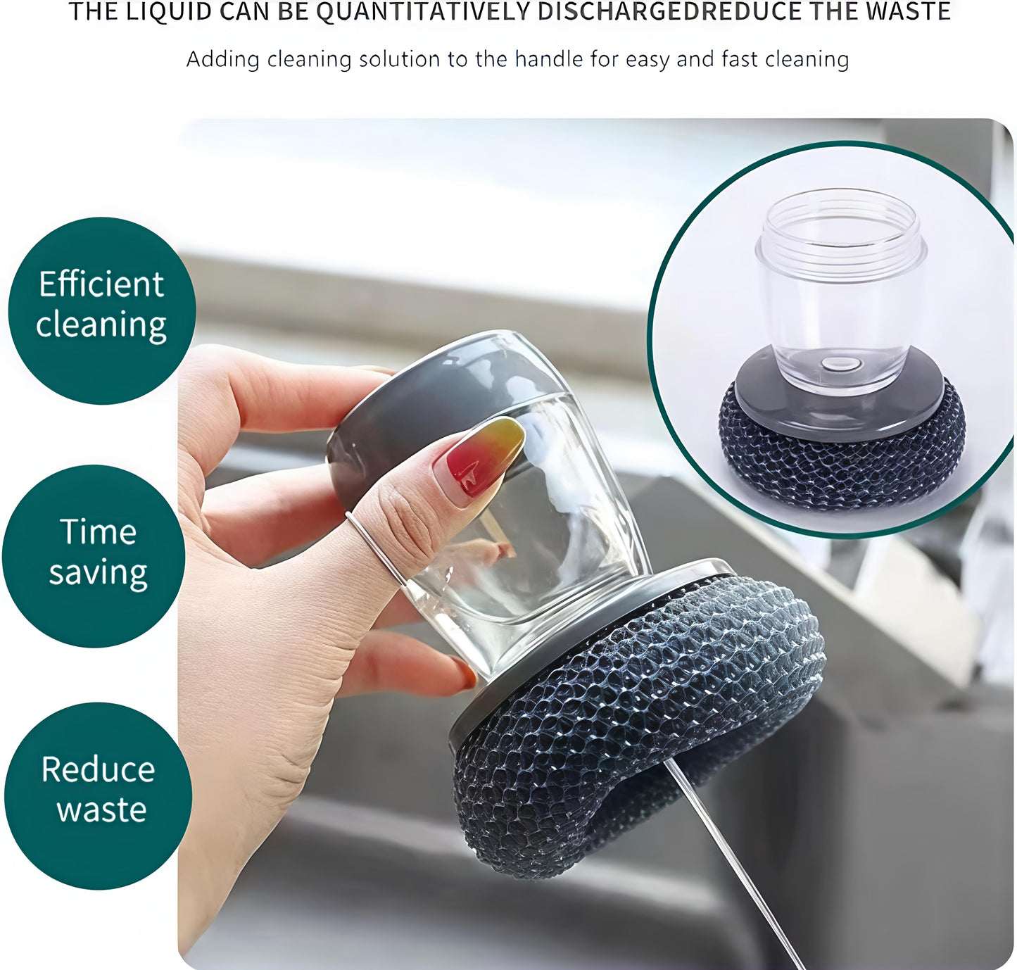 Soap Dispensing Dish Brush, Pressing Cleaning Brush with Built-in Liquid Storage, Dishwashing Lid Pot Brush for Tank Kitchen