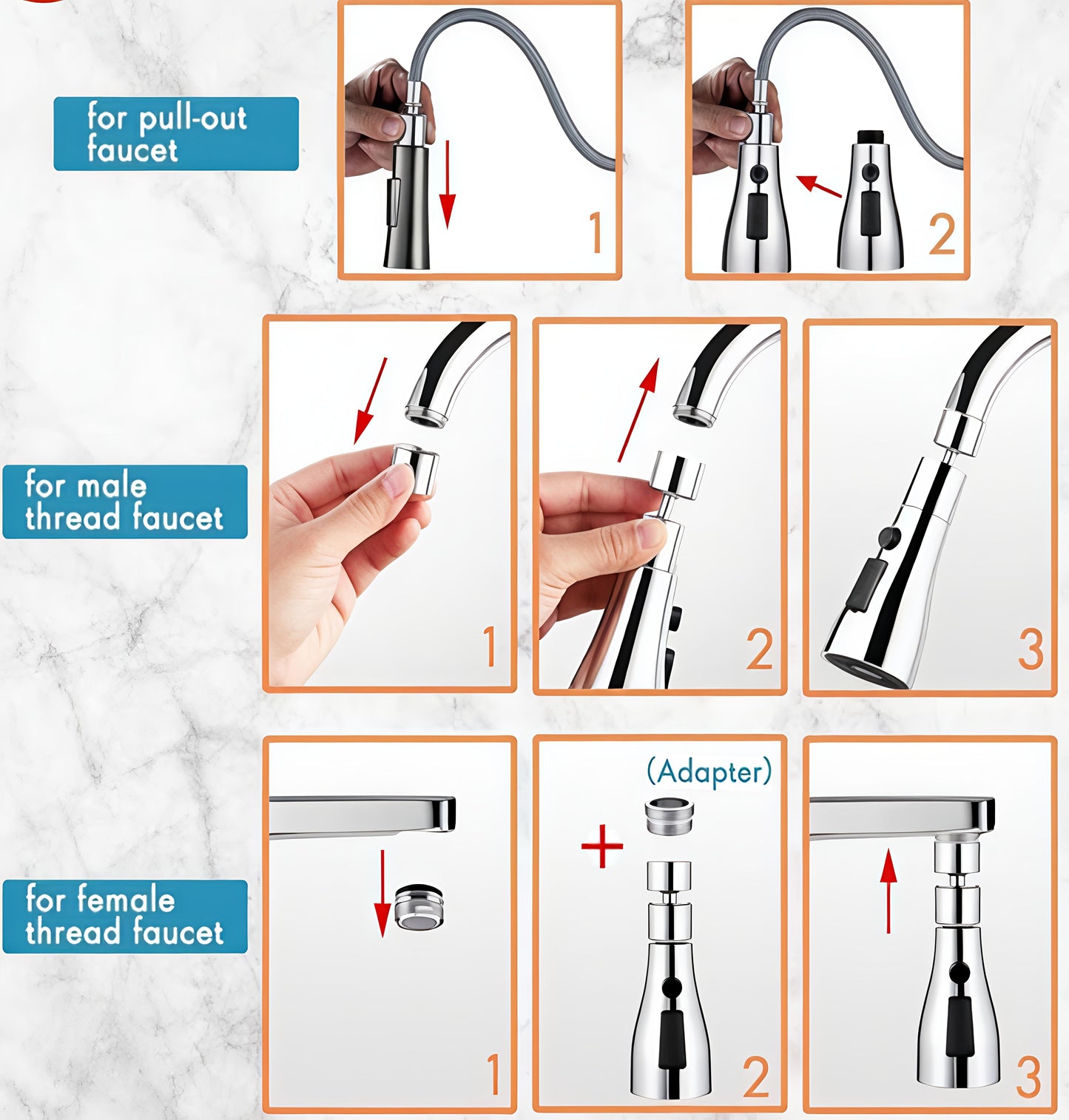 Stainless Steel 360 Degree Flexible tap extender for kitchen sink