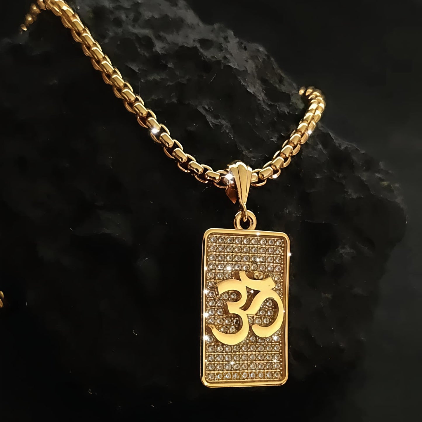 Om Diamond Pendant and chain with Gold Plated