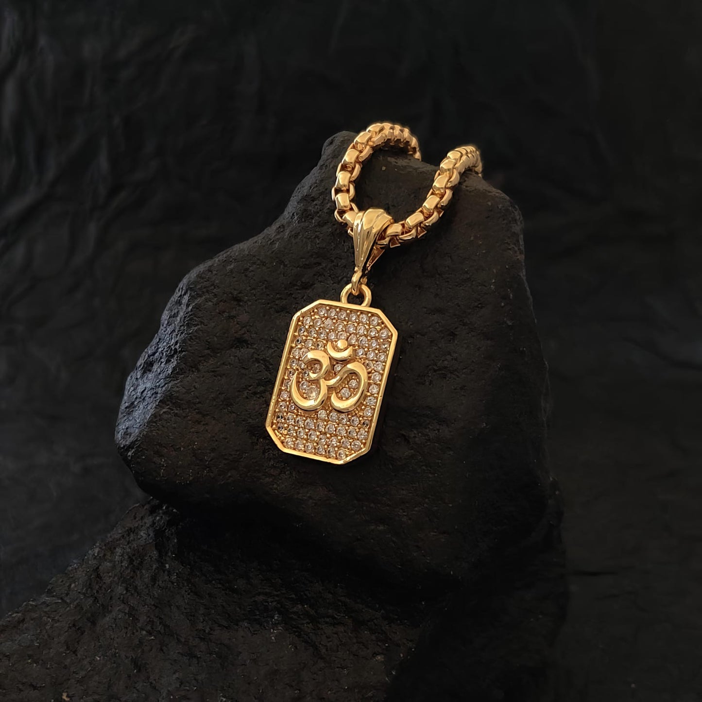 Om Diamond Pendant and chain with Gold Plated