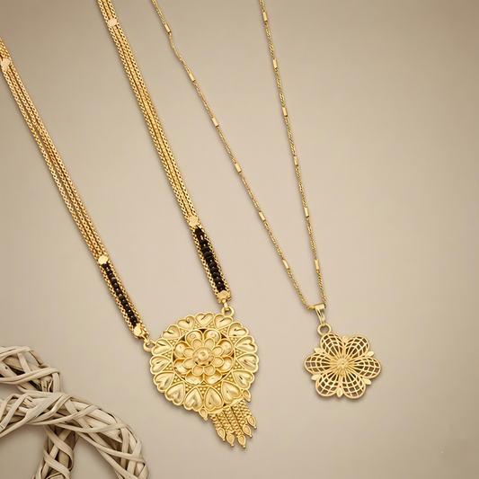 Golden Floral Moti Mangalsutra Combo