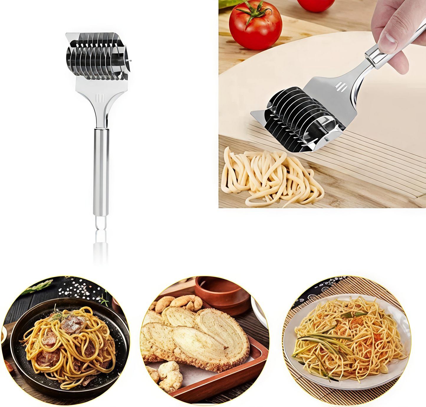 Stainless Steel Noodle Lattice Roller Dough Cutter Pasta Spaghetti Maker