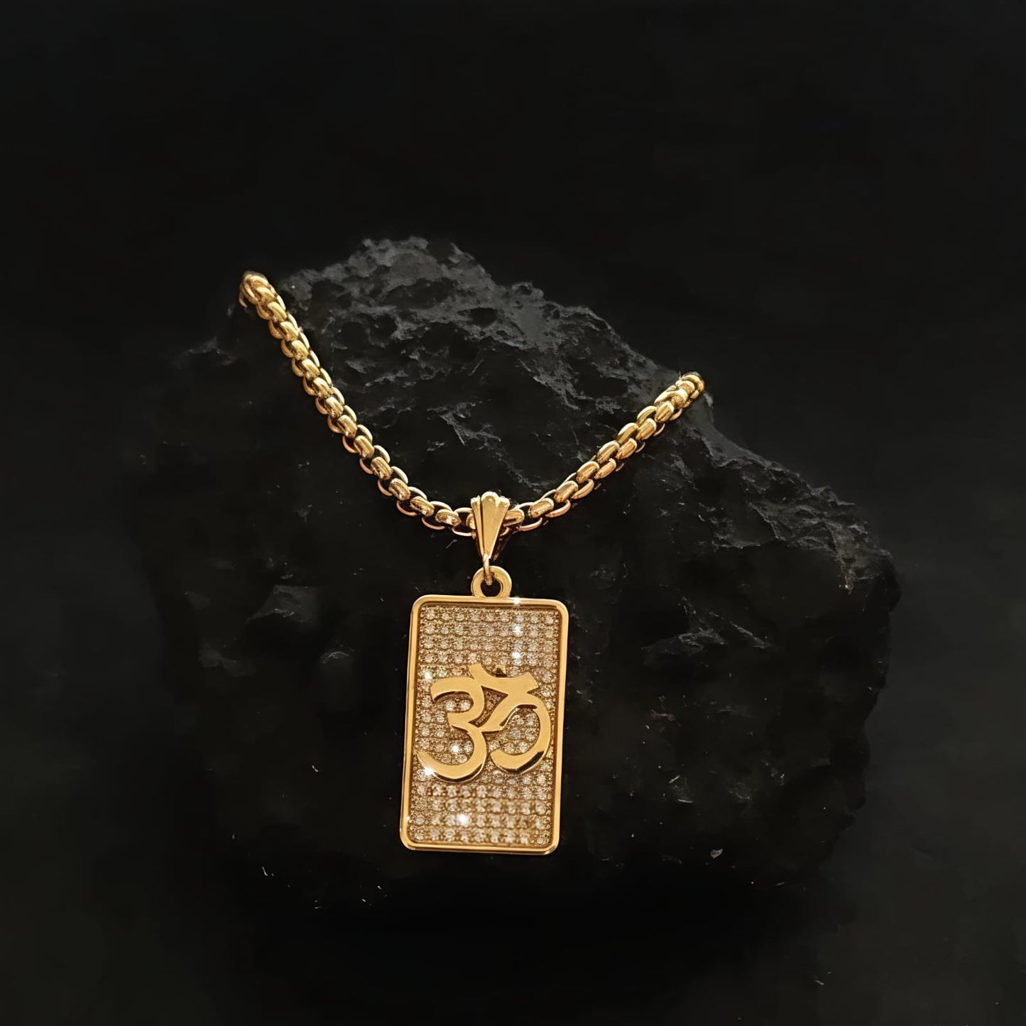 Om Diamond Pendant and chain with Gold Plated