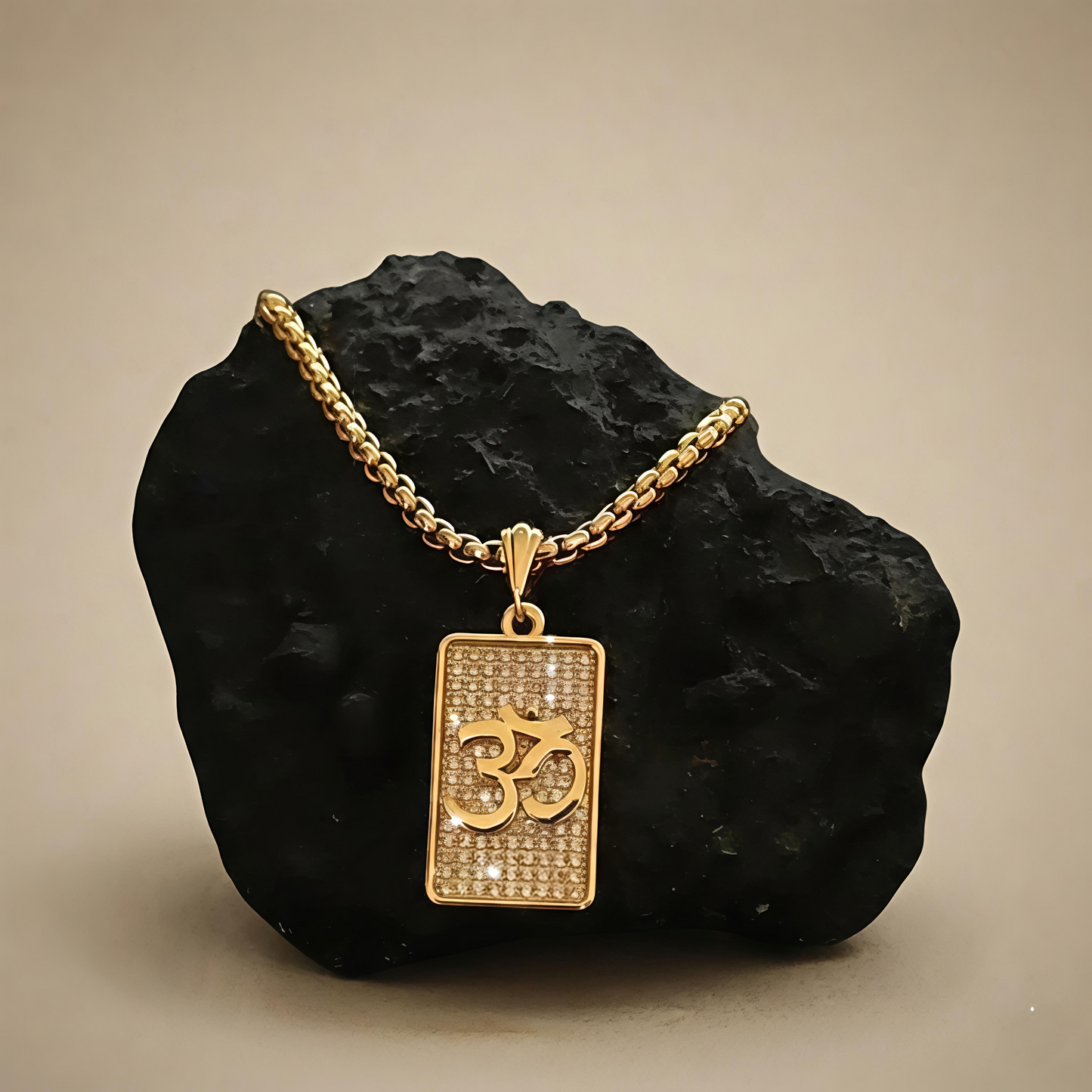 Om Diamond Pendant and chain with Gold Plated