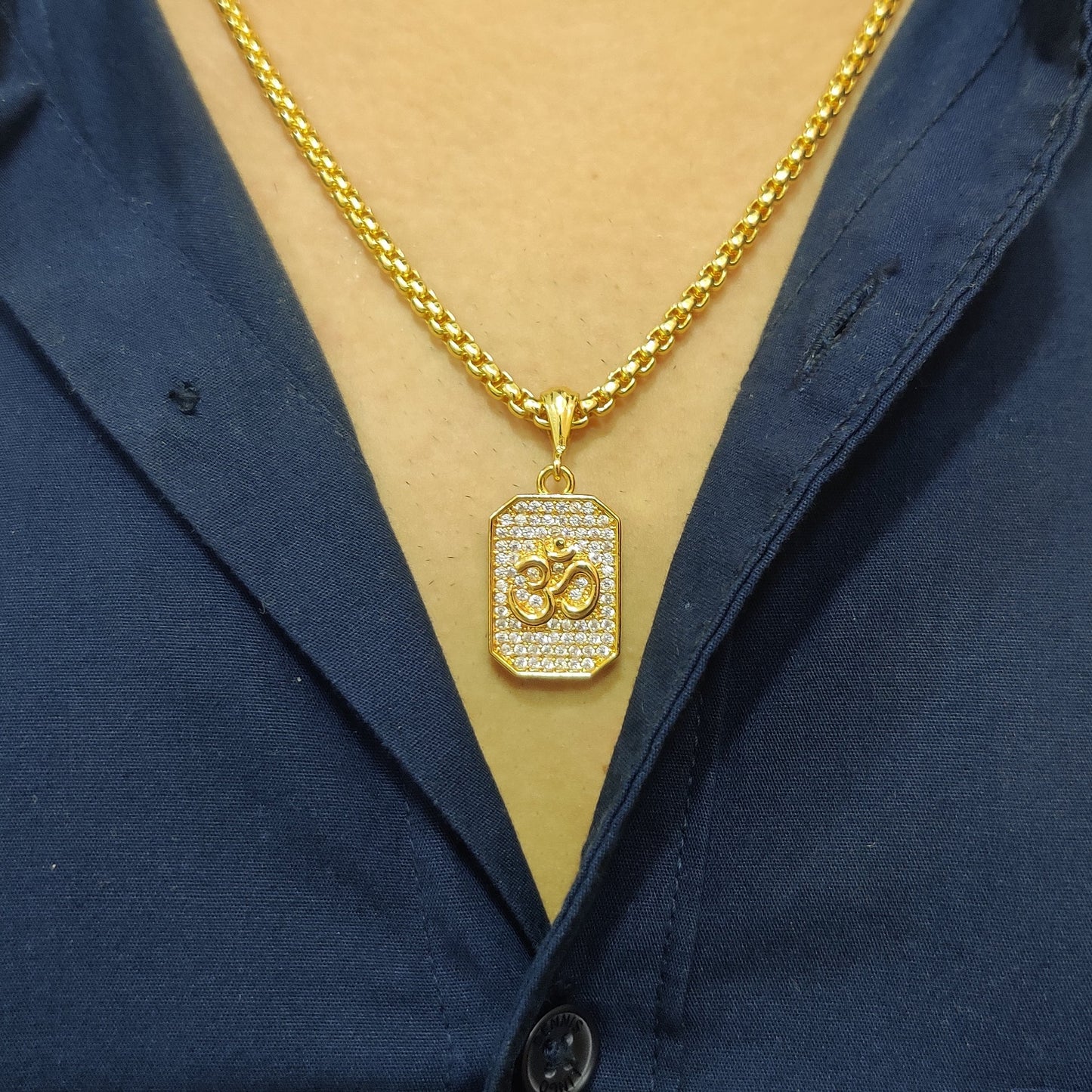 Om Diamond Pendant and chain with Gold Plated